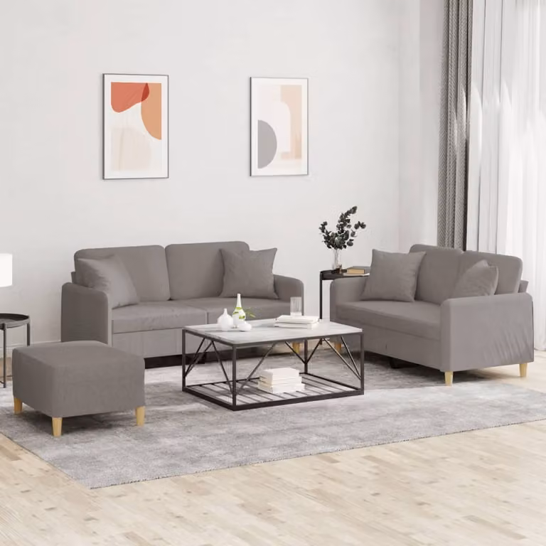 Maison Exclusive - Set divano a 3 pezzi con cuscini in tessuto color taupe