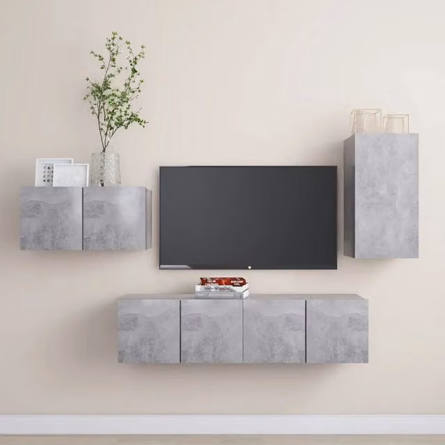Set di Mobili Porta TV 4 pz-Set di 4 Credenza per TV Grigio Cemento in Legno Multistrato 203112