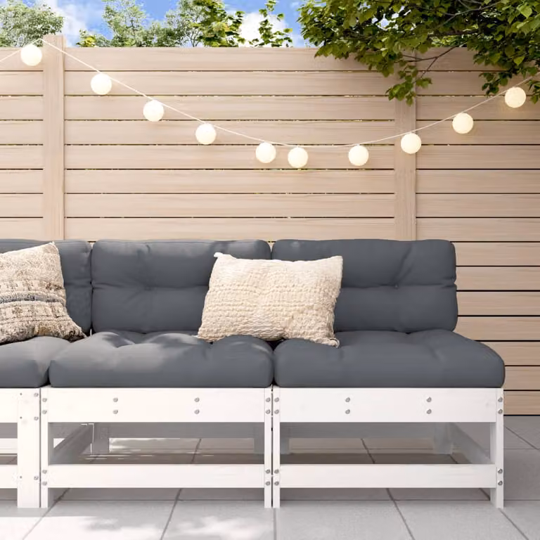 Set di 2 divani centrali da giardino vidaXL in legno massello di pino bianco lacquered stile rustico