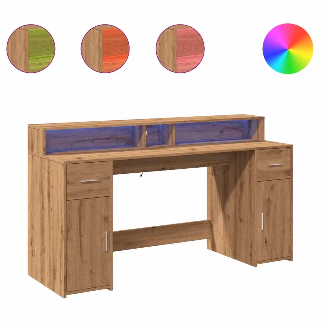 Scrivania con Luci LED Rovere 160x55x91 cm in Legno Multistrato