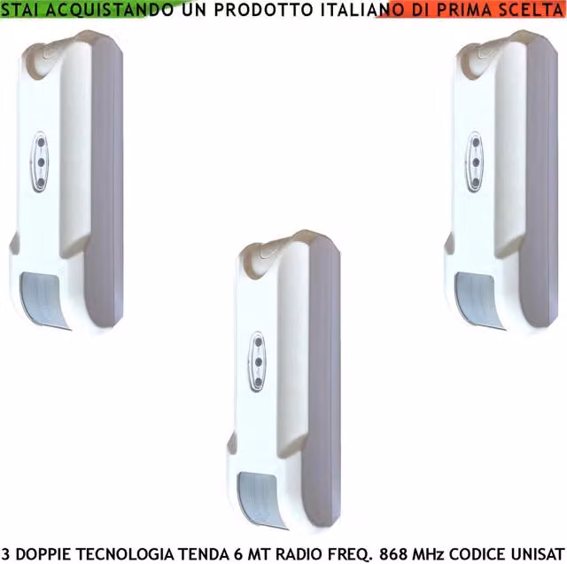 Set di 3 Rilevatori di Movimento Securvera per Balcone con Doppia Tecnologia, Copertura Frontale 6 Metri e Profondità 1,8 Metri, Comunicazione Radio Bidirezionale 868 MHz, Colore Bianco