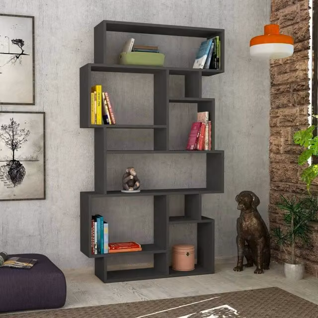 Libreria DMORA Antracite per Soggiorno e Ufficio, Mobile Moderno a Parete in MDF Opaco, L: 96 cm, P: 25,5 cm, H: 168,5 cm