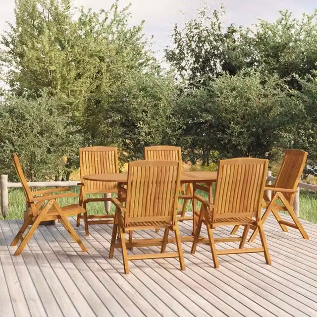 Set da pranzo da giardino vidaXL in legno di teak marrone, 7 pezzi, tavolo rettangolare pieghevole L: 180 cm, P: 90 cm, H: 75 cm e 6 sedie H: 45 cm, L: 45 cm, P: 45 cm – 1