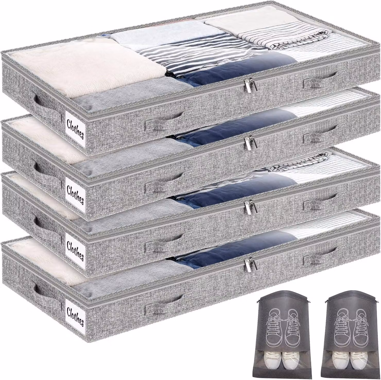 Contenitori piatti, 4 pezzi, dimensioni 100 x 50 x 10 cm, con coperchio trasparente, ideali per riporre abiti