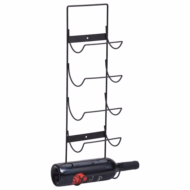 vidaXL Portavini da Parete in Ferro Nero per 5 Bottiglie L: 58,5 cm, P: 15,0 cm, H: 11,0 cm