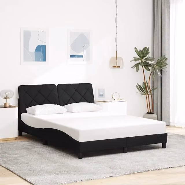 Giroletto vidaXL in tessuto nero con doghe in legno L/P/H: 140 x 190 cm – 1