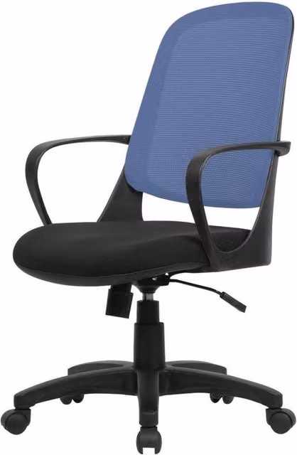 Sedia da ufficio Arcola DMORA, poltrona operativa ergonomica con braccioli e ruote, Nero e Blu, L: 61 cm, H: 99/108 cm