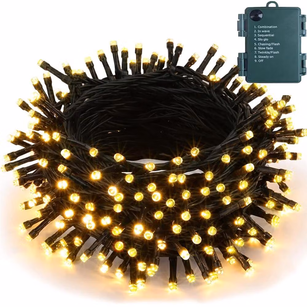 5M 50 LED albero di Natale luci fiabesche timer batteria con 8 modalità di luce funzione di memoria ghirlande natalizie luci festa interna giardino decorazione bianco caldo