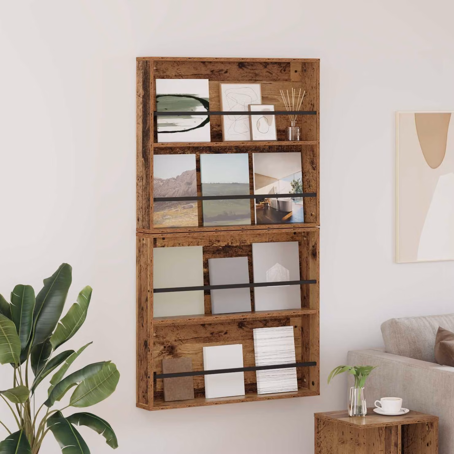 Set di 2 Scaffali per riviste vidaXL in Legno vecchio marrone, L: 80 cm, P: 12 cm, H: 70 cm