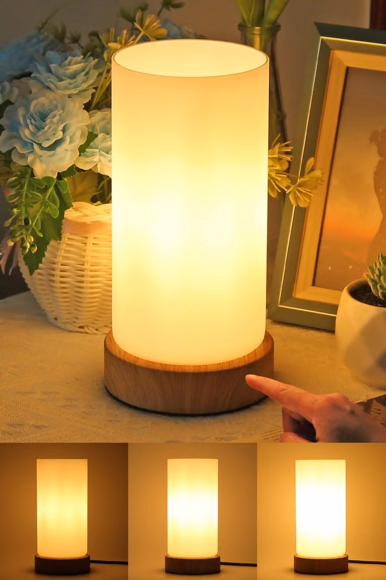 Lampada da tavolo con dimmer touch, 3 livelli di luminosità, attacco E14, LED, dimensioni 24x12x12 cm