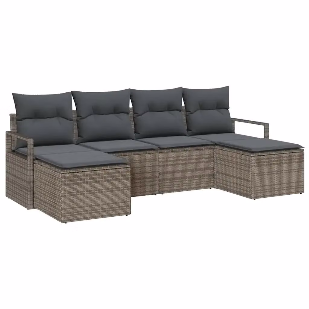 Set di divani da giardino vidaXL in rattan grigio con cuscini e struttura in acciaio, composto da 6 pezzi – 2