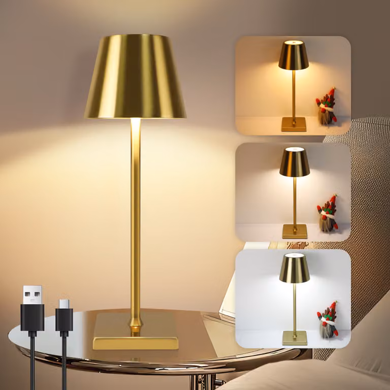 ZMH lampada da tavolo LED cordless ricaricabile lampada da tavolo USB touch dimmerabile lampada da comodino 3 temperature di colore oro lampade da tavolo vintage per camera da letto comodino soggiorno ristorante