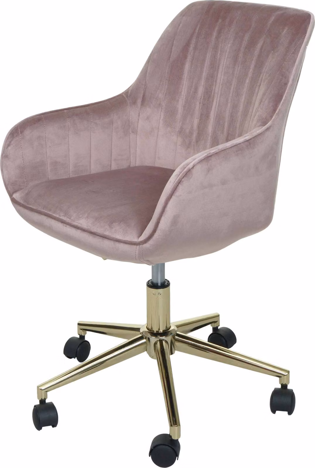Sedia da ufficio MCW-J62, sedia girevole, sedia da scrivania, poltrona, in velluto con braccioli e base a croce dorata ~ rosa