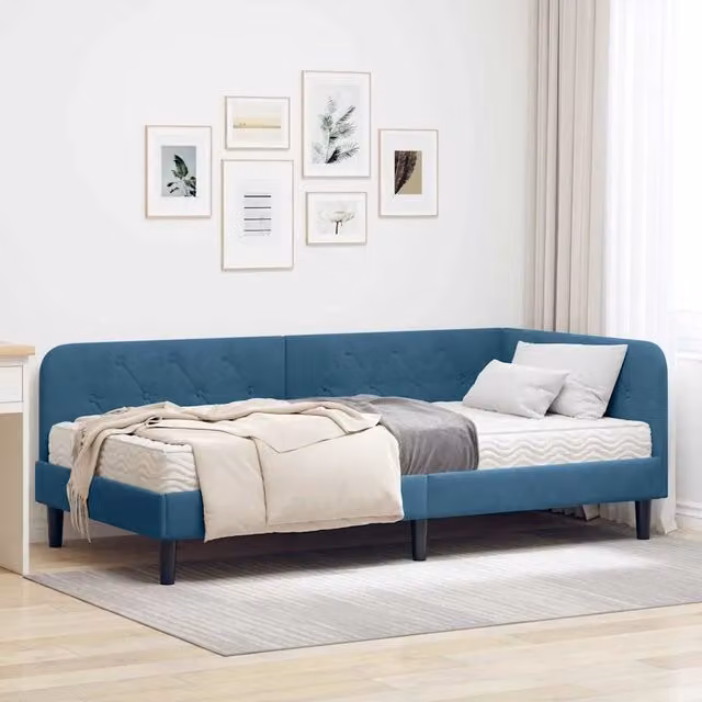 Letto ad angolo rivestito in velluto blu vidaXL L/P/H: 200 x 100 x 72 cm
