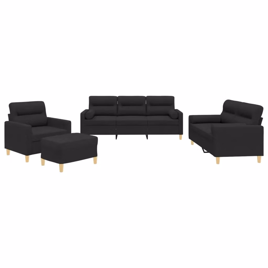 Set di Divani Moderno vidaXL a Forma di U con Pouf e Cuscini, Tessuto Nero – 2