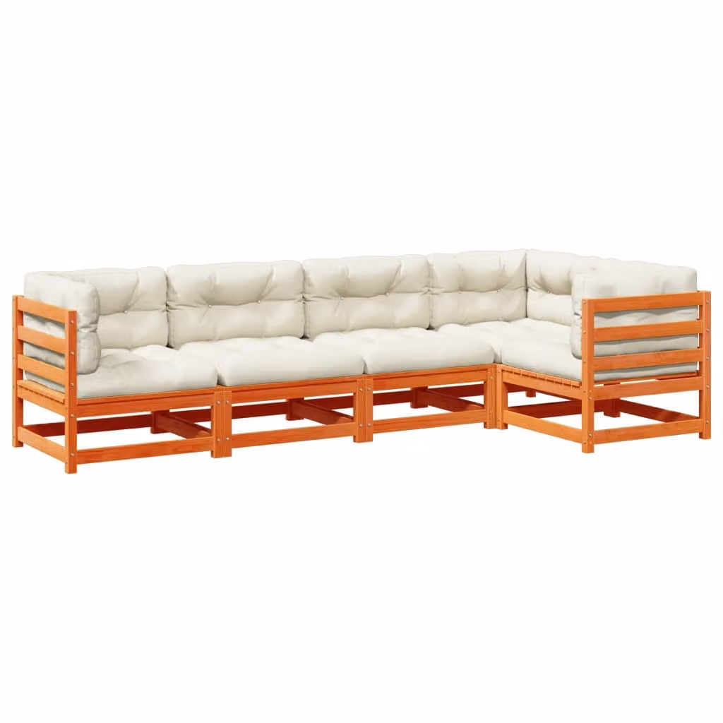 Maison Exclusive - Set Divani Giardino 5pz con Cuscini Marrone Cera Massello Pino