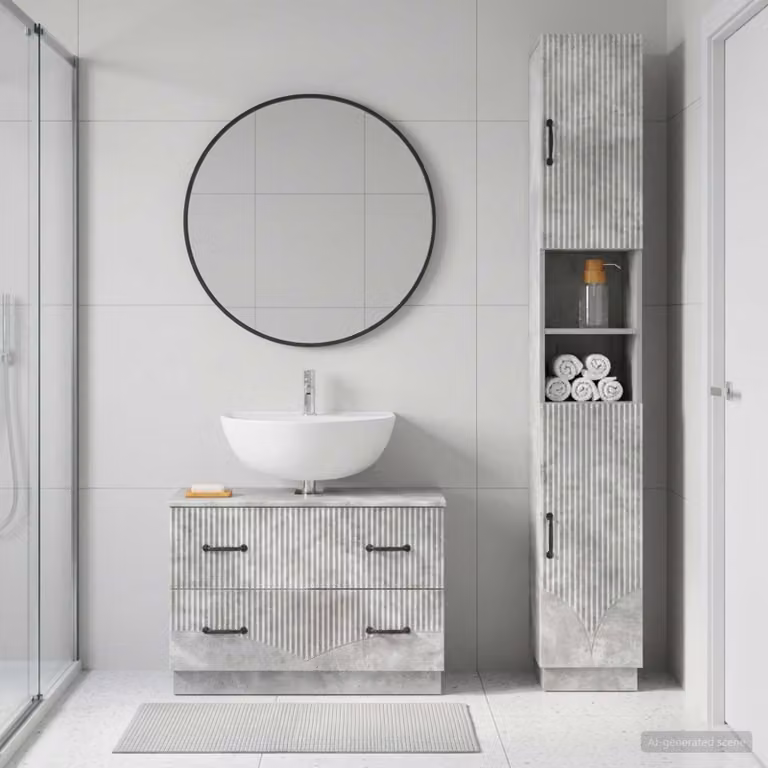 Set di mobili da bagno vidaXL HOORN 2 pezzi, colore grigio cemento, design moderno con pensile e mobile lavabo