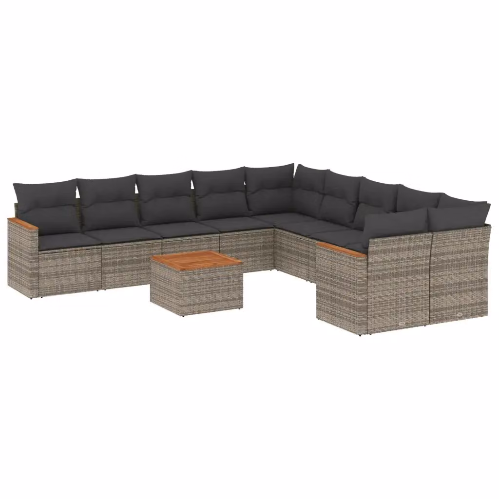 vidaXL Set Divani da Giardino a L 11 pz in Polyrattan Grigio con Cuscini e Tavolino da Esterno – 2