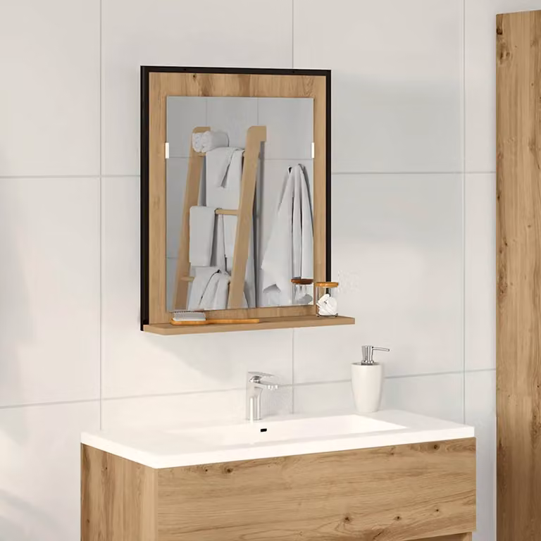 Specchio da parete moderno vidaXL in legno rovere marrone L: 50 cm, P: 12 cm, H: 60 cm