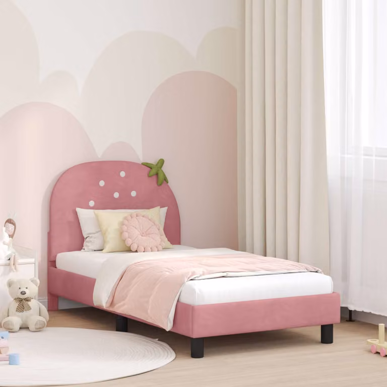 Struttura letto per bambini vidaXL in velluto rosa con testata, L/P/H: 160 x 80 x 85 cm