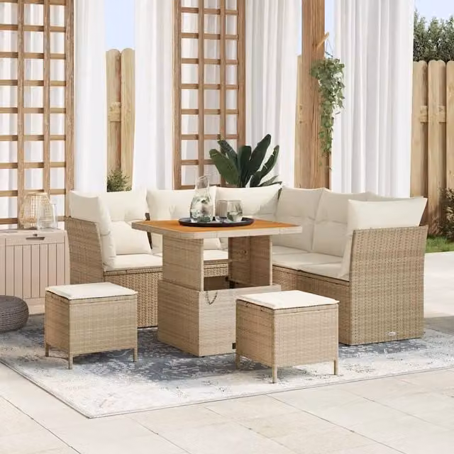 Set Divano da Giardino 8 pz 5-Numero di posti Beige e Crema 3363431