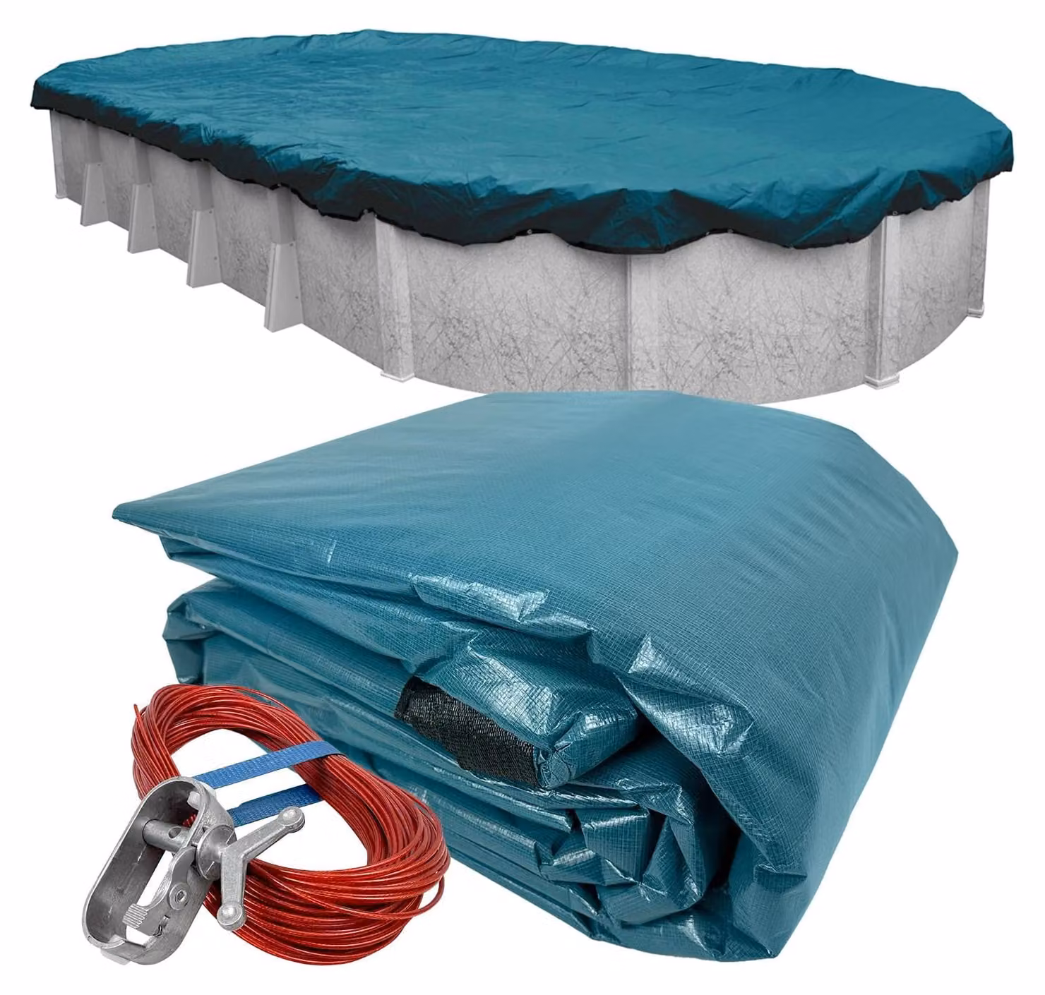 Copertura invernale per piscina, forma ovale, dimensioni 16 x 32 piedi - verde-blu