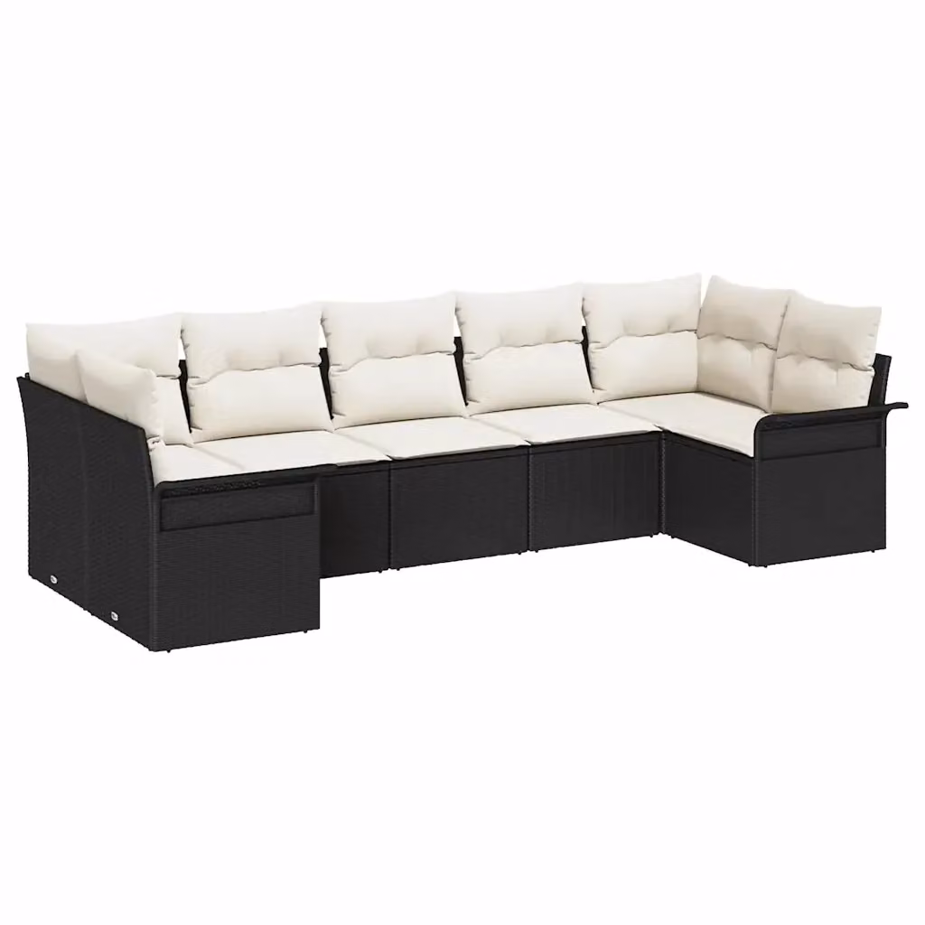 Set Divano da Giardino vidaXL 7 pz in Polyrattan Nero con Cuscini e Struttura in Metallo – 2