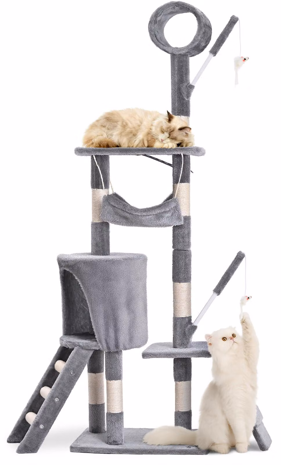 VOUNOT® tiragraffi 155 cm, albero per gatti multilivello con grotta tiragraffi, grigio