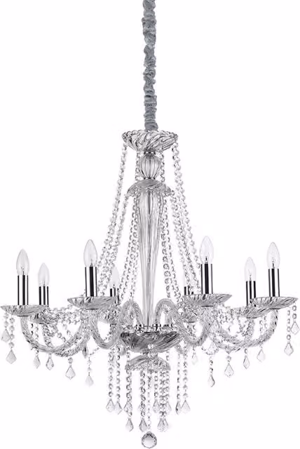 Lampadario Classico Amadeus Metallo-Cristallo Trasparente 8 Luci E14
