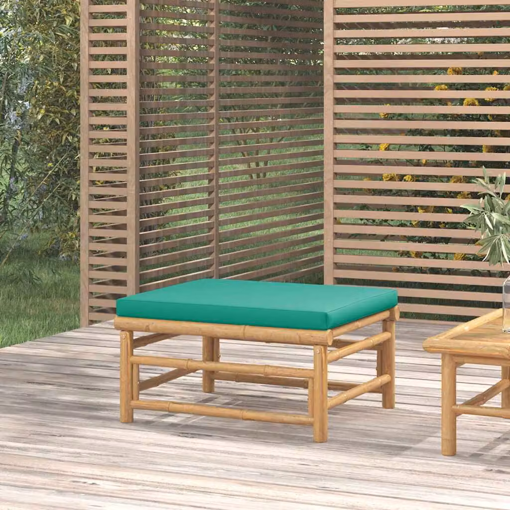 vidaXL Poggiapiedi da Giardino in Legno di Bambù con Cuscino Verde L/P/H: 65 x 55 x 30 cm