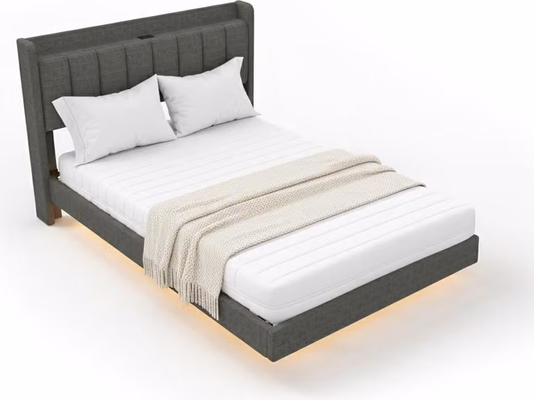 Home Deluxe Letto a LED - 140 x 200 cm, grigio scuro | Letto imbottito con illuminazione e materasso per un comfort di riposo moderno