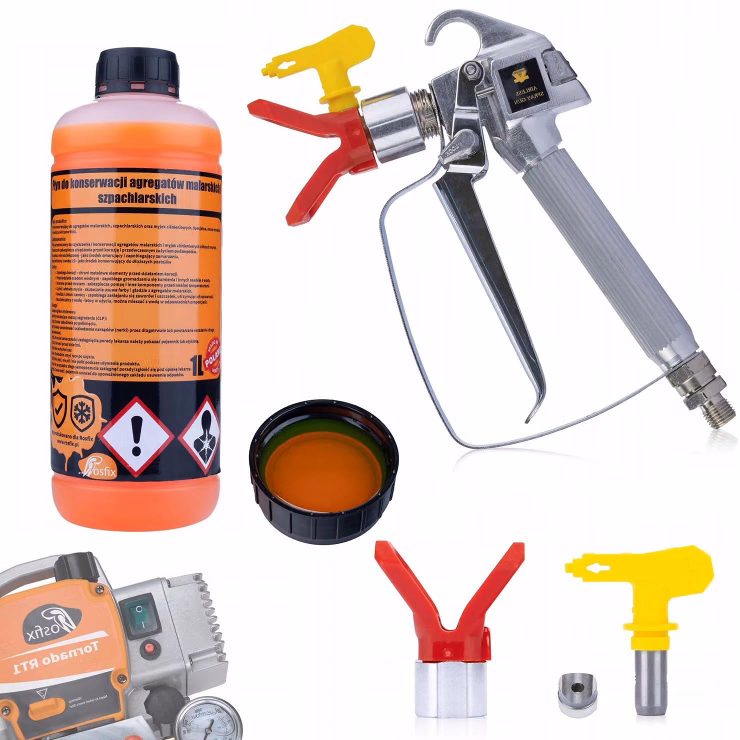 Rosfix PaintPatron 3in1 1L Fluido per la Manutenzione e la Pulizia + Pistola per Verniciatura per il Dispositivo con Ugello 517 e Copriugello