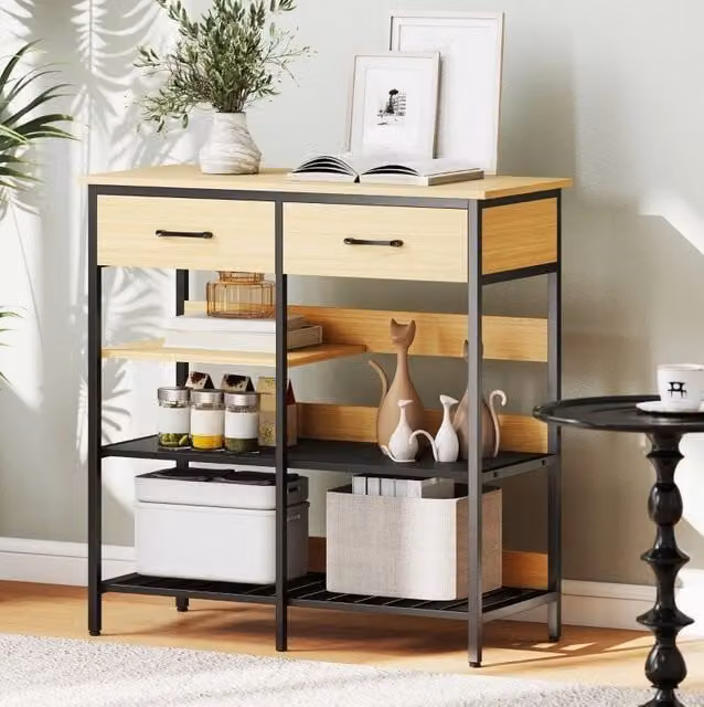 Credenza industriale con 2 cassetti e 3 ripiani aperti
