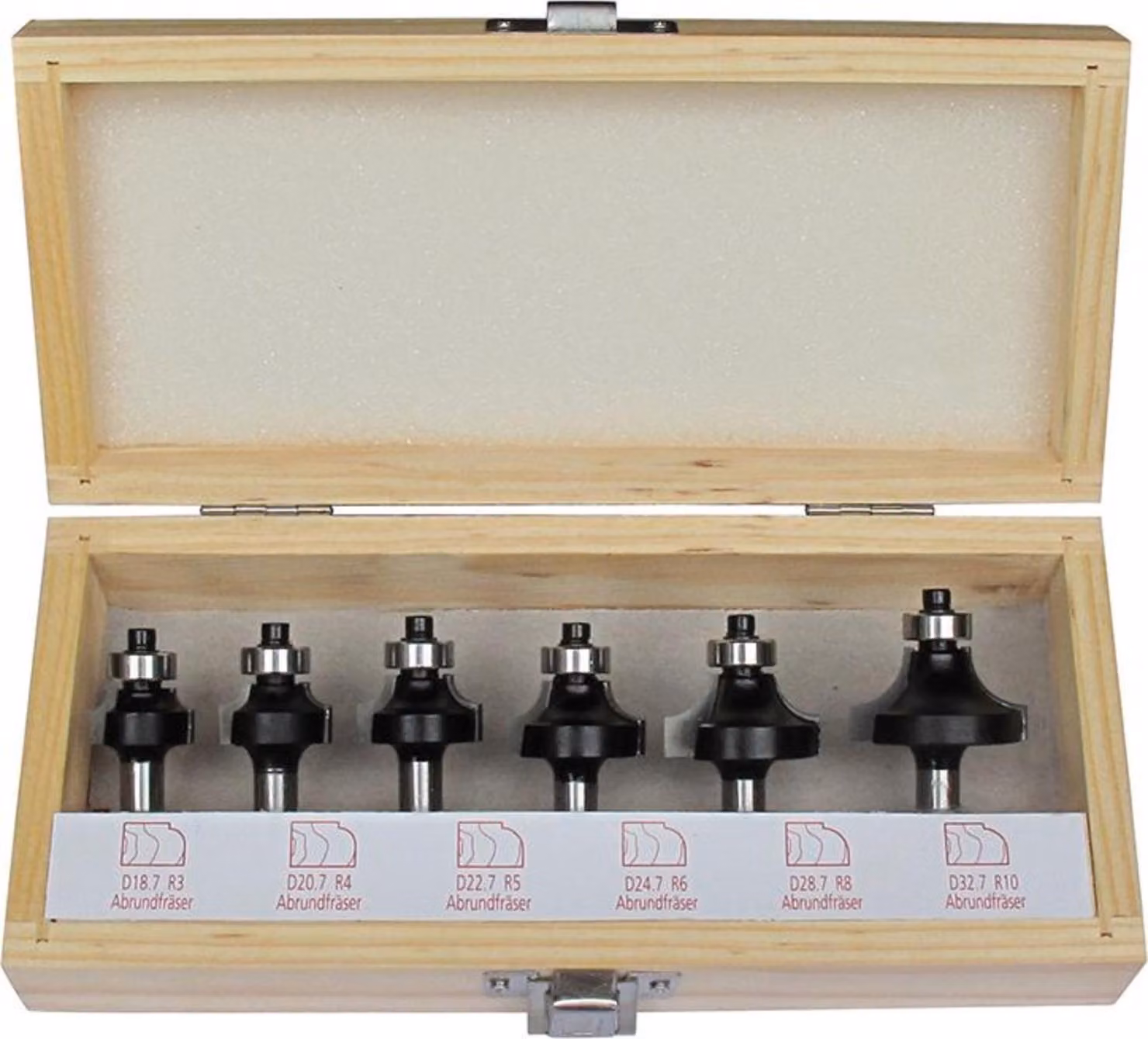 Set di frese per arrotondare HW S8 6 pezzi in scatola di legno FORTIS