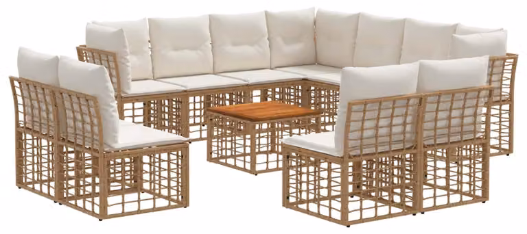 Set di divani da esterno 12 pcs Naturale e Bianco Crema