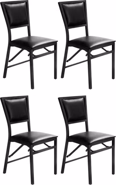 Set di 4 sedie pieghevoli con schienale alto e telaio in metallo, Sedie alte da bancone imbottite in ecopelle Nero