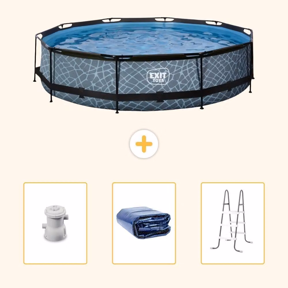 Piscina fuori terra - Design effetto pietra - 360x76 cm - 4 pezzi - SCB95