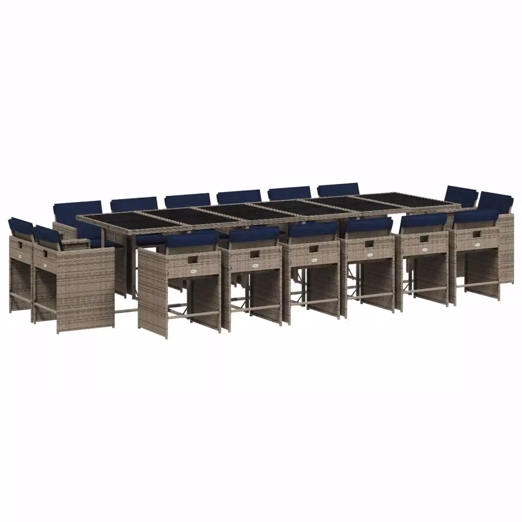 Set da pranzo da giardino vidaXL in polyrattan con cuscini e tavolo in vetro, 17 pezzi, Grigio – 2