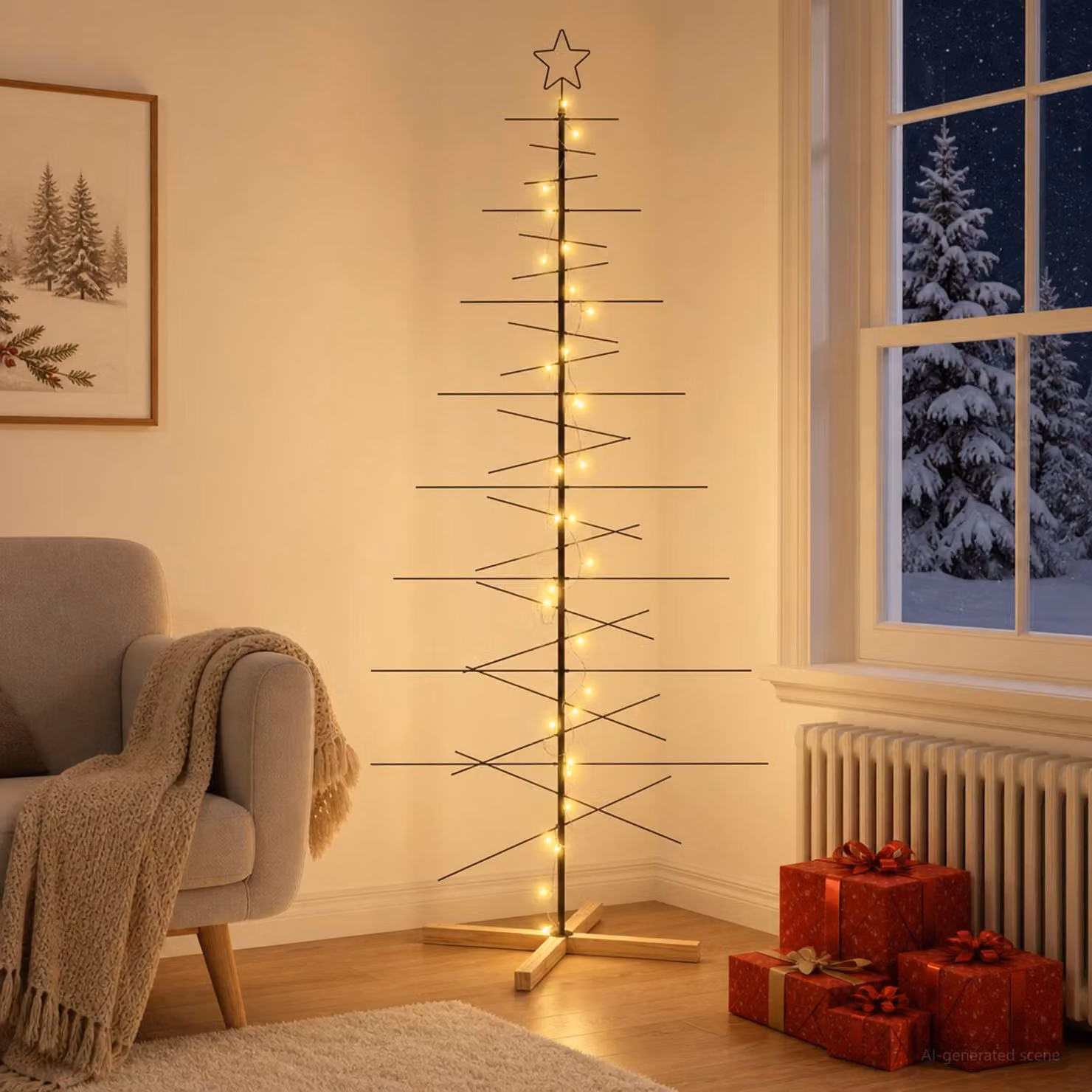 Albero di Natale moderno vidaXL KUOPIO in metallo nero con supporto, Altezza: 210 cm