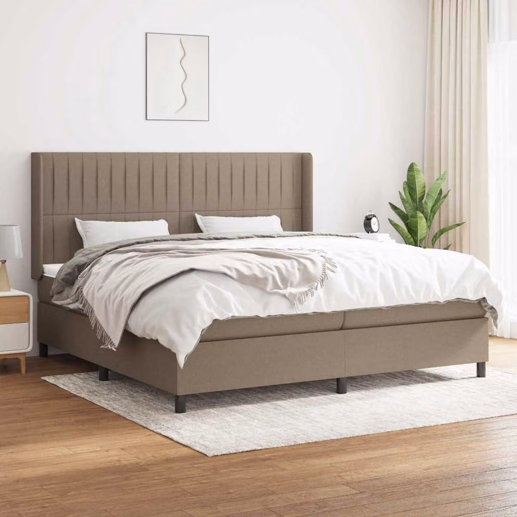 vidaXL Giroletto a Molle con Materasso Ibrido in Tessuto Beige e Bianco L/P/H: 200 x 200 x 128 cm – 1