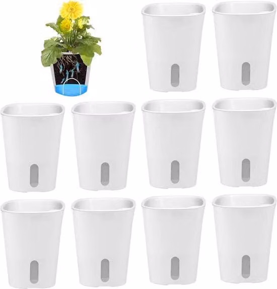 Set di vasi autoirriganti - 10 pezzi con indicator di livello d'acqua - per interni ed esterni - sistema di irrigazione - vaschetta per erbe (125cm)