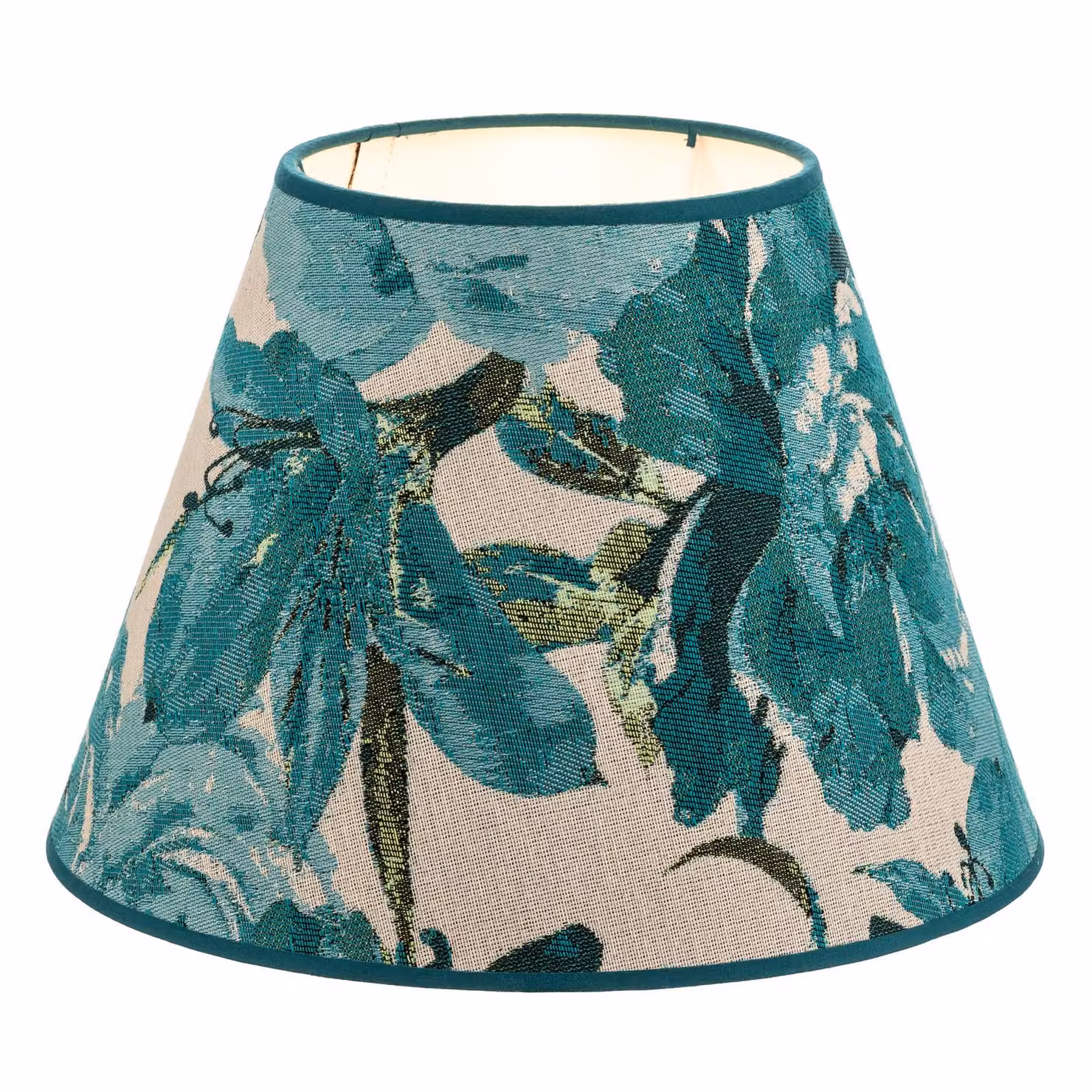 Paralume Sofia Altezza 21 cm, motivo floreale turchese Duolla, Blu, Tessuto / Stoffa / Seta