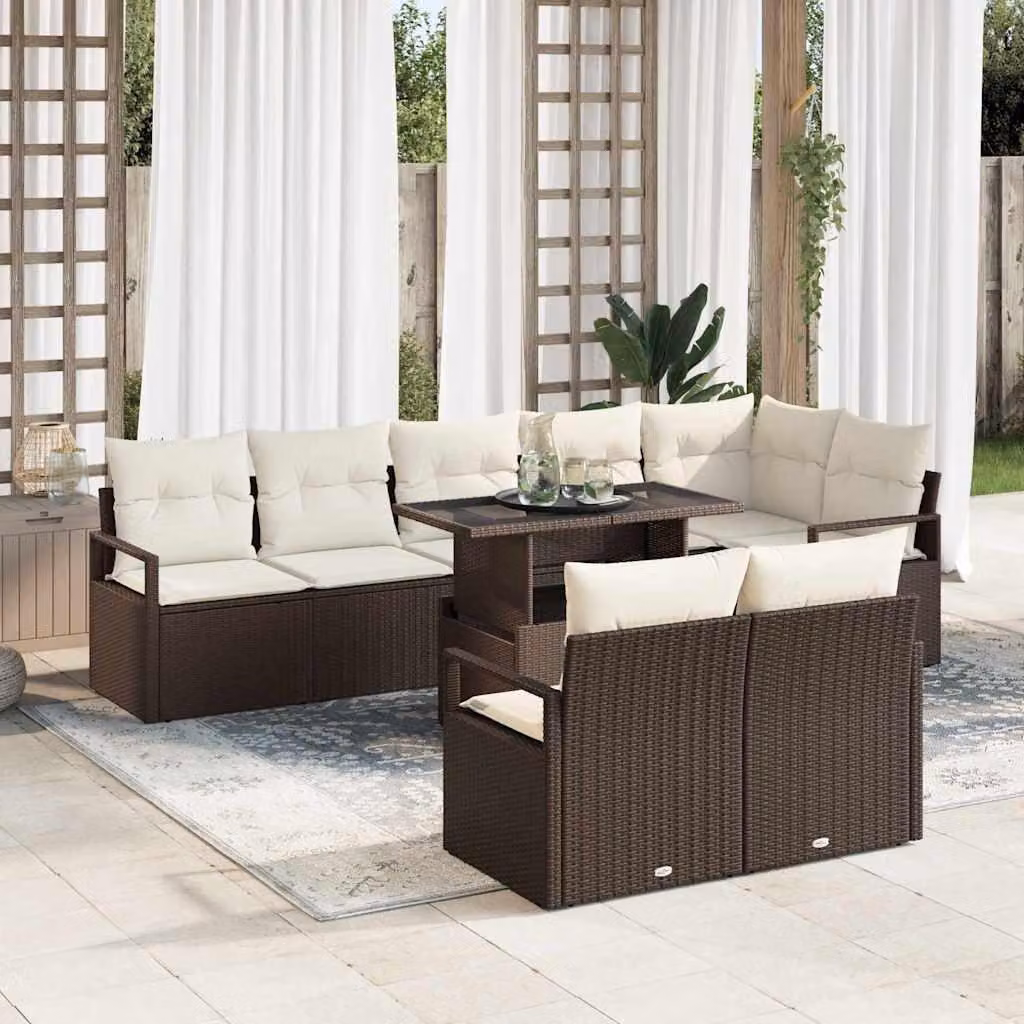 Maison Exclusive - Set di divani da giardino, 9 pezzi, color marrone, in rattan sintetico