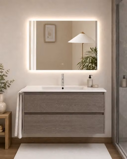 Mobile bagno con lavabo ORIGENBATH IBIZA senza specchio 120x45 cm 1 vasca rovere smoky