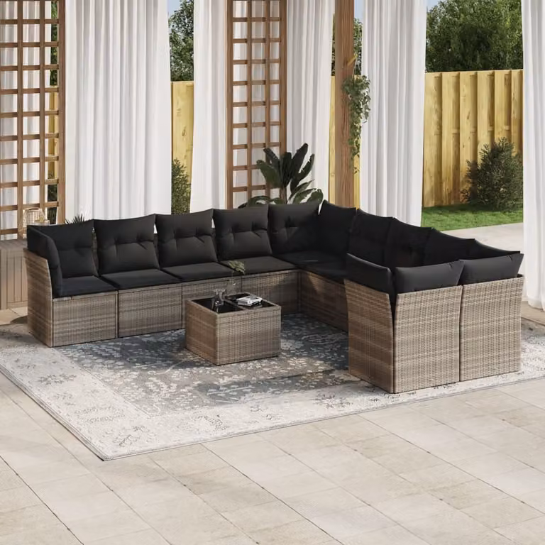 Maison Exclusive - Set da giardino 11 pezzi con cuscini Grigio chiaro Polyrattan