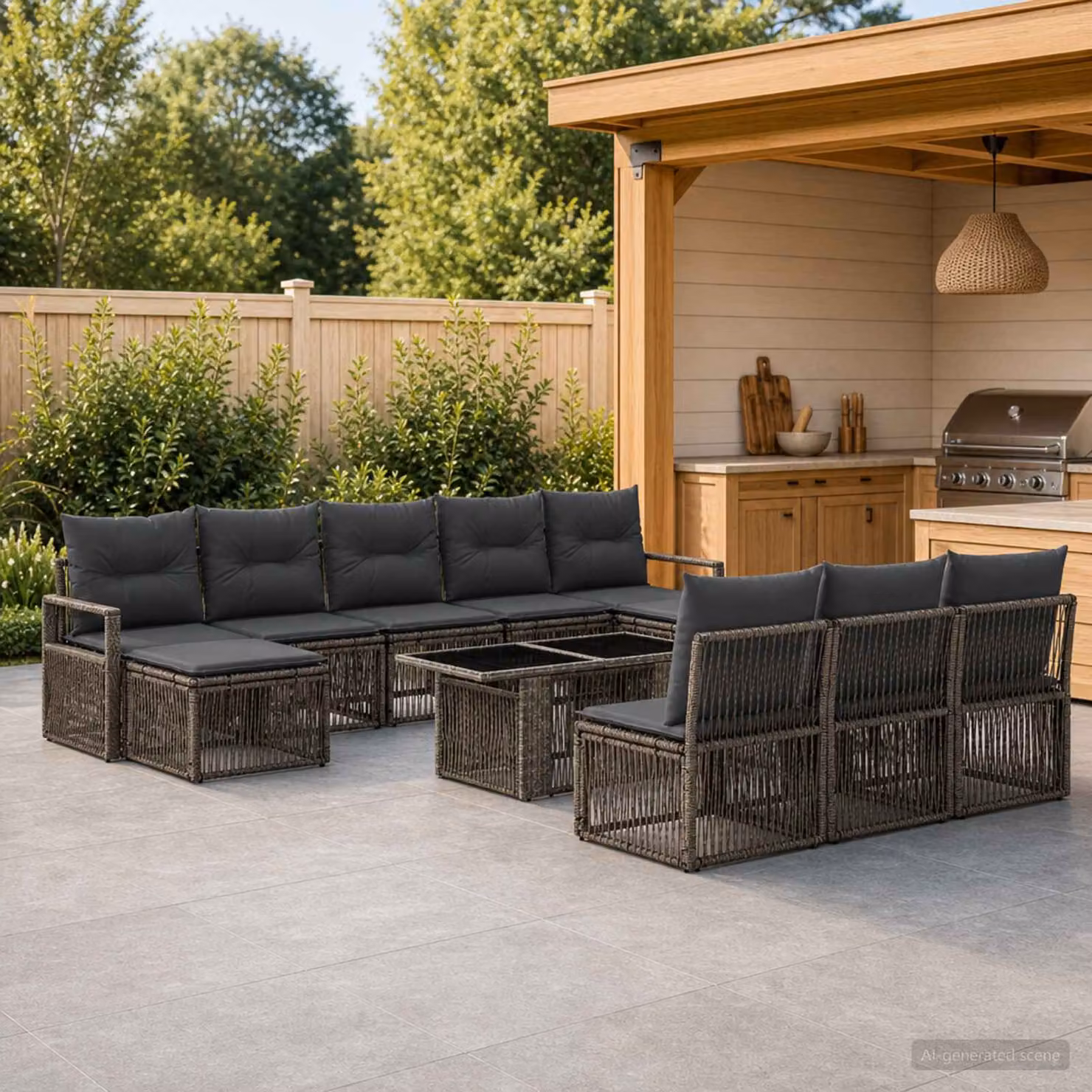 Set Divano da Giardino vidaXL 11 Pezzi in Polyrattan Grigio e Antracite con Tavolino e Cuscini