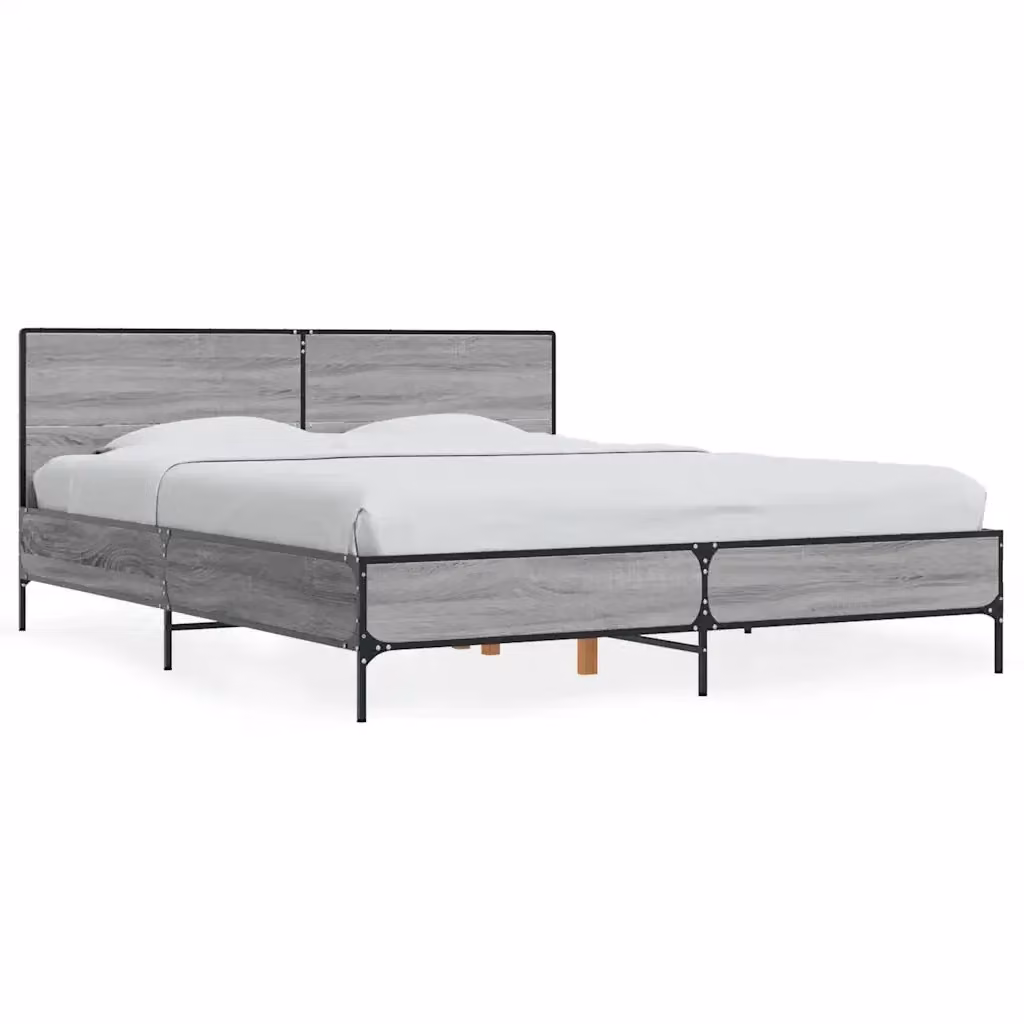 Letto Giroletto Sonoma Grigio vidaXL in Legno e Metallo L: 150 cm, P: 200 cm – 2