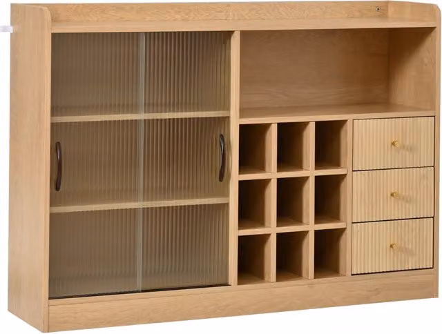 Credenza e madia con 2 ante scorrevoli in vetro, LED e portabottiglie per soggiorno e sala da pranzo 120 × 30 × 85 cm