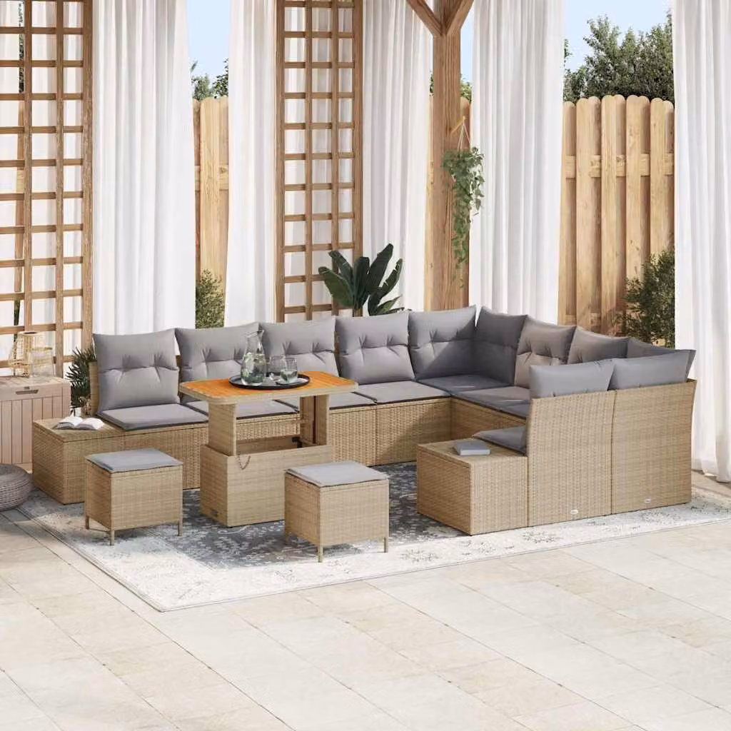 Maison Exclusive - Set di divani da giardino, 12 pezzi, color beige, in rattan sintetico