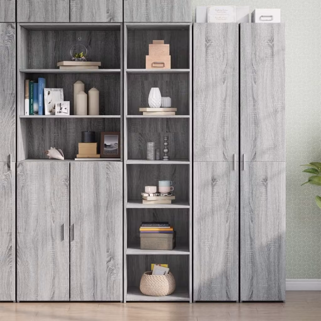 Credenza moderna vidaXL in legno e MDF grigio con ante a battente e ripiani interni, L 45 cm x P 41 cm x H 185 cm